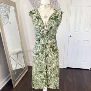 Xoxo Made in USA Green White Fairy Boho Cinched Asymmetric Midi Dress M